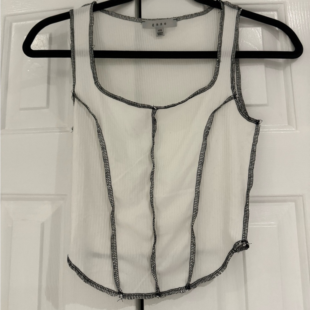 Gaze White Top with Black Accents